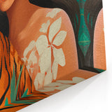 Maximalist Wall Art – Bold Portrait of Woman and Tiger with Floral Accents
