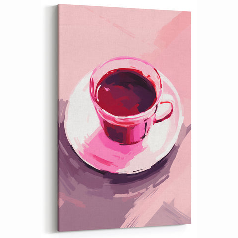 Maximalist Wall Art – Bold Pink Coffee Cup Painting for Eclectic Decor