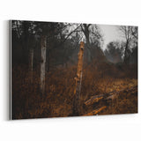 Rustic Nature Wall Art – Weathered Wooden Fence Posts in Forest Scene