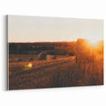 Rustic Farm Landscape Wall Art – Sunlit Hay Bales in a Golden Field
