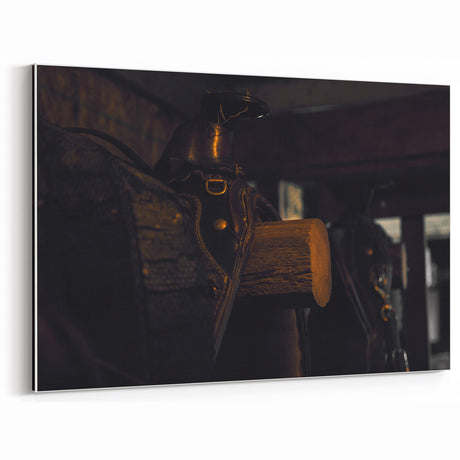 Rustic Saddle Wall Art – Vintage Leather Saddle in Cozy Barn Setting
