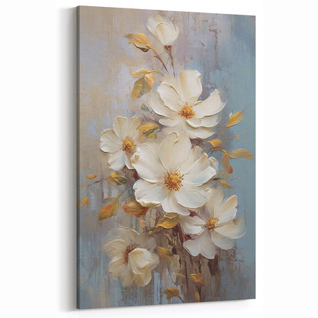 Vintage Floral Glam Wall Art - Elegant Cream and Gold Decor for Homes