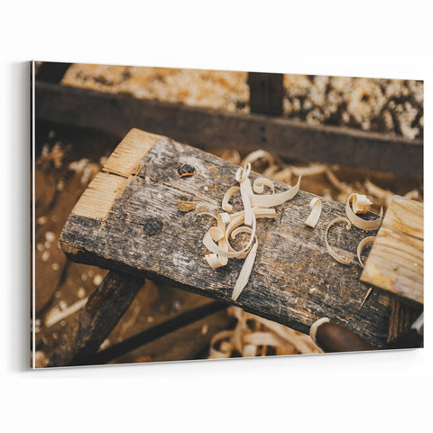 Rustic Woodworking Wall Art – Artisan Wood Shavings in Workshop