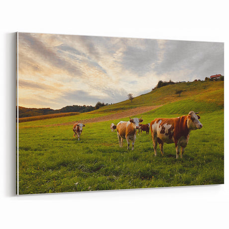 Cows in Pasture Rustic Wall Art – Farmhouse Landscape Vintage Decor Print