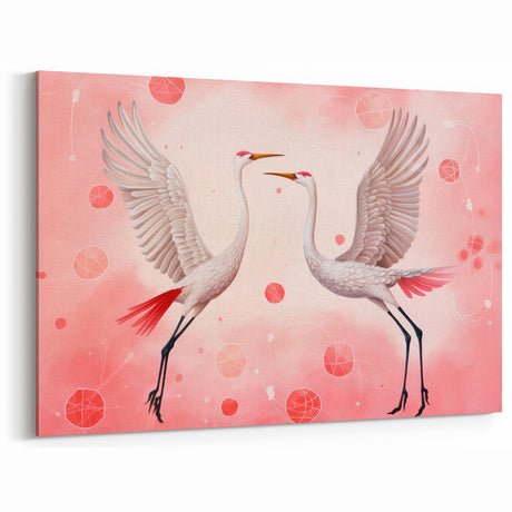 Maximalist Wall Art – Elegant Decor with Dancing Cranes on Pink