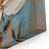 Elegant Floral Glam Wall Art - White Flower on Blue and Gold Background