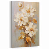 Chic Floral Glam Wall Art - Cream Blossoms with Gold Leaves Accent
