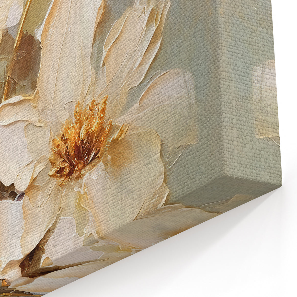 Chic Floral Glam Wall Art - Cream Blossoms with Gold Leaves Accent