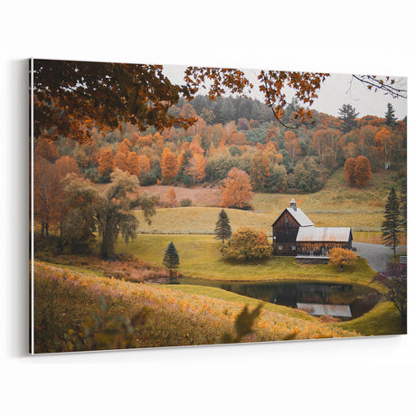 Autumn Farmhouse Landscape Rustic Wall Art – Vintage Barn Decor Print