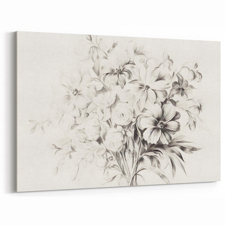 Minimalist Floral Sketch Wall Art – Black and White Flower Bouquet Design