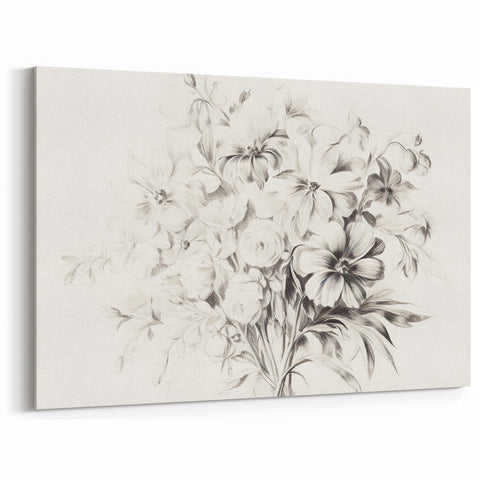 Minimalist Floral Sketch Wall Art – Black and White Flower Bouquet Design