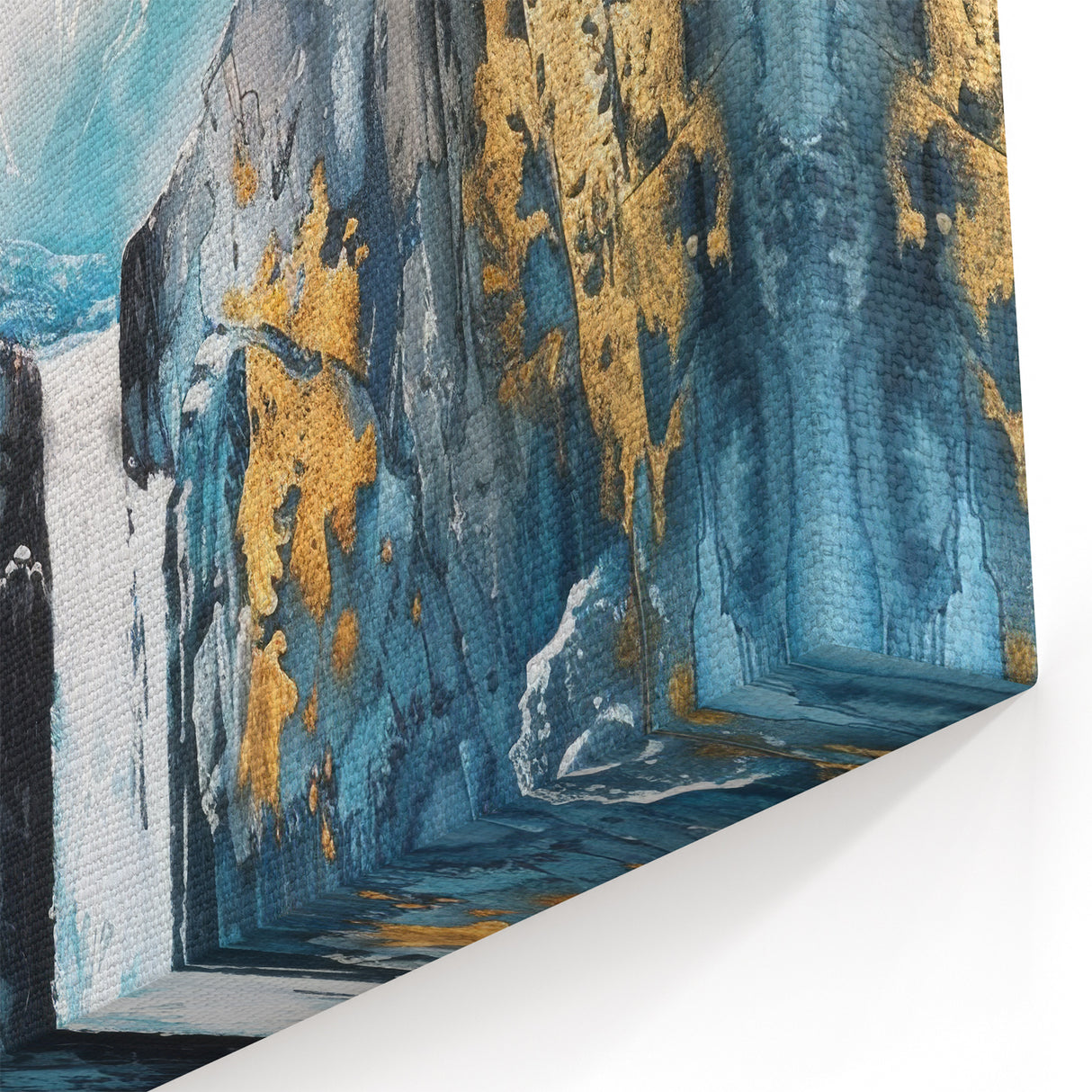 Icy Peaks – Majestic Mountain Waterfall Art with Luxe Gold Details