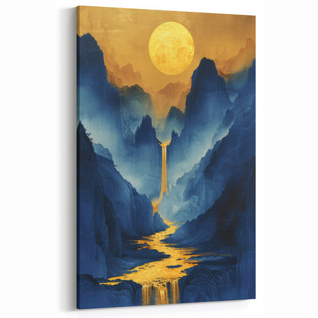 Golden Sun Glam Wall Art - Luxury Waterfall and Chic Decor
