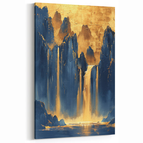 Glam Wall Art - Majestic Golden Waterfalls and Dark Blue Mountains
