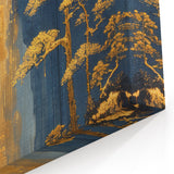 Glam Wall Art - Golden Waterfalls and Trees in Dark Blue Mountain Landscape