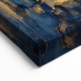 Glam Wall Art - Golden Waterfalls and Trees in Dark Blue Mountain Landscape