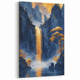 Glam Wall Art - Golden Waterfall and Trees with Dark Blue Mountains