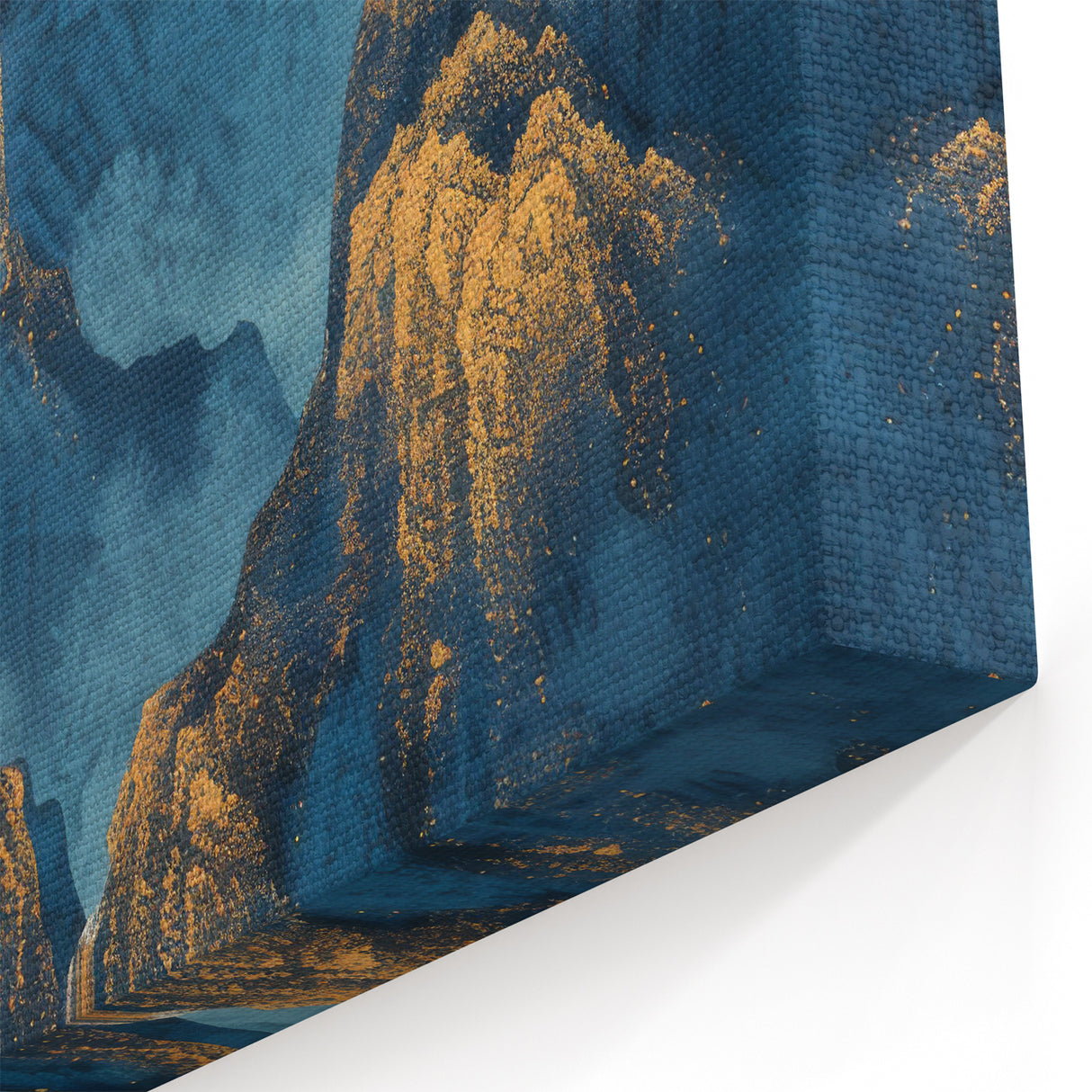 Glam Wall Art - Golden Moon Over Dark Blue Mountains with Waterfalls