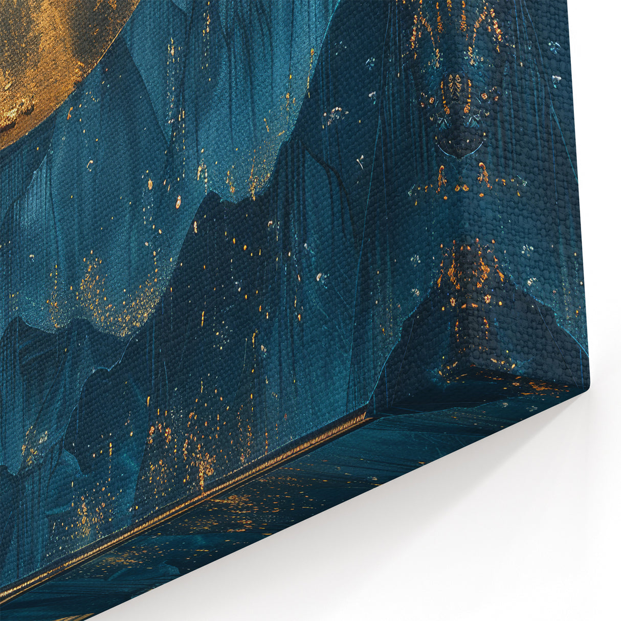 Glam Wall Art - Large Golden Moon Over Dark Blue Mountains and Reflections