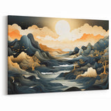 Glam Wall Art - Dreamlike Golden Landscape with Rolling Hills and Moon