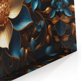 Glam Wall Art - Luxurious Blue and Gold 3D Floral Design for Modern Homes