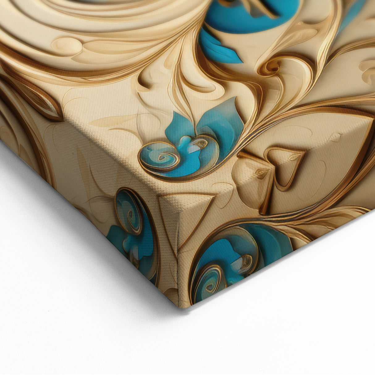 Glam Wall Art - Intricate Blue and Gold 3D Floral Design for Elegant Homes