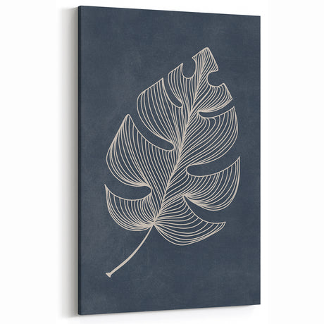 Mid Century Modern Art - Minimalist Geometric Leaf Decor on Dark Blue