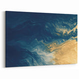Glam Wall Art - Abstract Gold and Deep Blue Flowing Wave Design