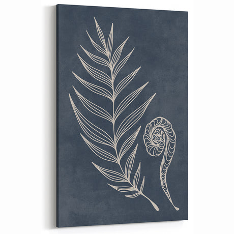 Mid Century Modern Art - Retro Minimalist Botanical Design in Navy Blue