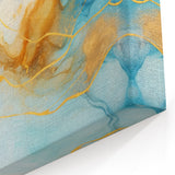 Abstract Glam Wall Art - Fluid Blue and Gold Accents on Canvas