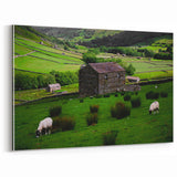 Rustic Wall Art - Farmhouse Barn Landscape with Rolling Green Hills