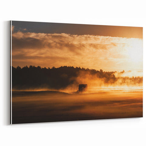 Rustic Wall Art - Golden Sunset Landscape with Misty Rural Scene