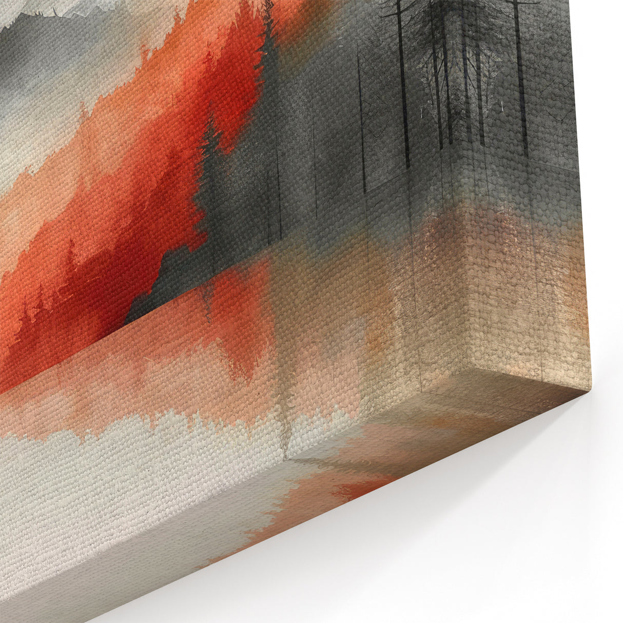 Misty Autumn Forest - Reflected Landscape Wall Art in Gray and Red