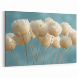 Delicate White Blossoms - Soft Floral Wall Art in Light Blue and White