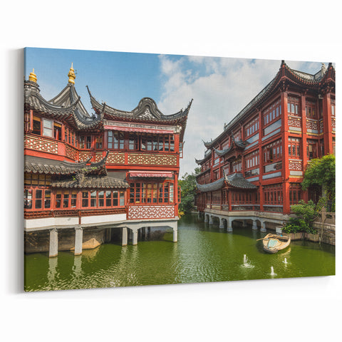 Shanghai Wall Art - Traditional Chinese Architecture Over Water Canvas