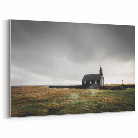 Rustic Wall Art - Isolated Church with Dramatic Sky in Rural Landscape