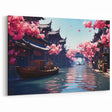 Shanghai Landscape Print - Cherry Blossom Canal Scene Chinese Wall Art