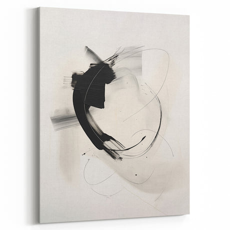 Abstract Minimalist Wall Art - Black and White Brushstroke Art Print