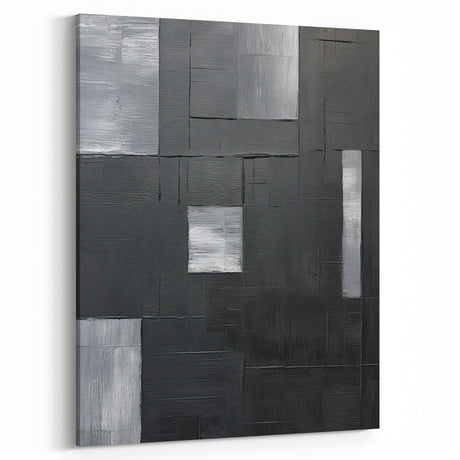 Geometric Minimalist Wall Art - Textured Black and Gray Abstract Design