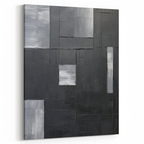 Geometric Minimalist Wall Art - Textured Black and Gray Abstract Design