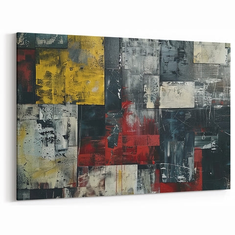 Industrial Brutalist Wall Art | Abstract Geometric Canvas with Raw Texture