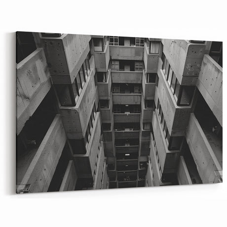 Black and White Brutalist Wall Art | Geometric Architectural Concrete Design