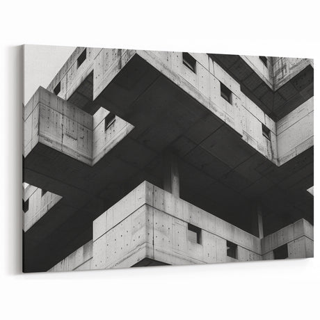 Geometric Brutalist Wall Art | Concrete Architecture in Monochrome