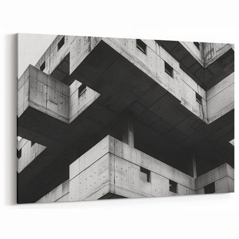 Geometric Brutalist Wall Art | Concrete Architecture in Monochrome