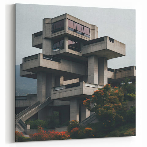 Brutalist Wall Art | Modern Geometric Architecture | Industrial Canvas Print