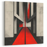 Brutalist Wall Art | Geometric Concrete Structure | Red Abstract Canvas Print