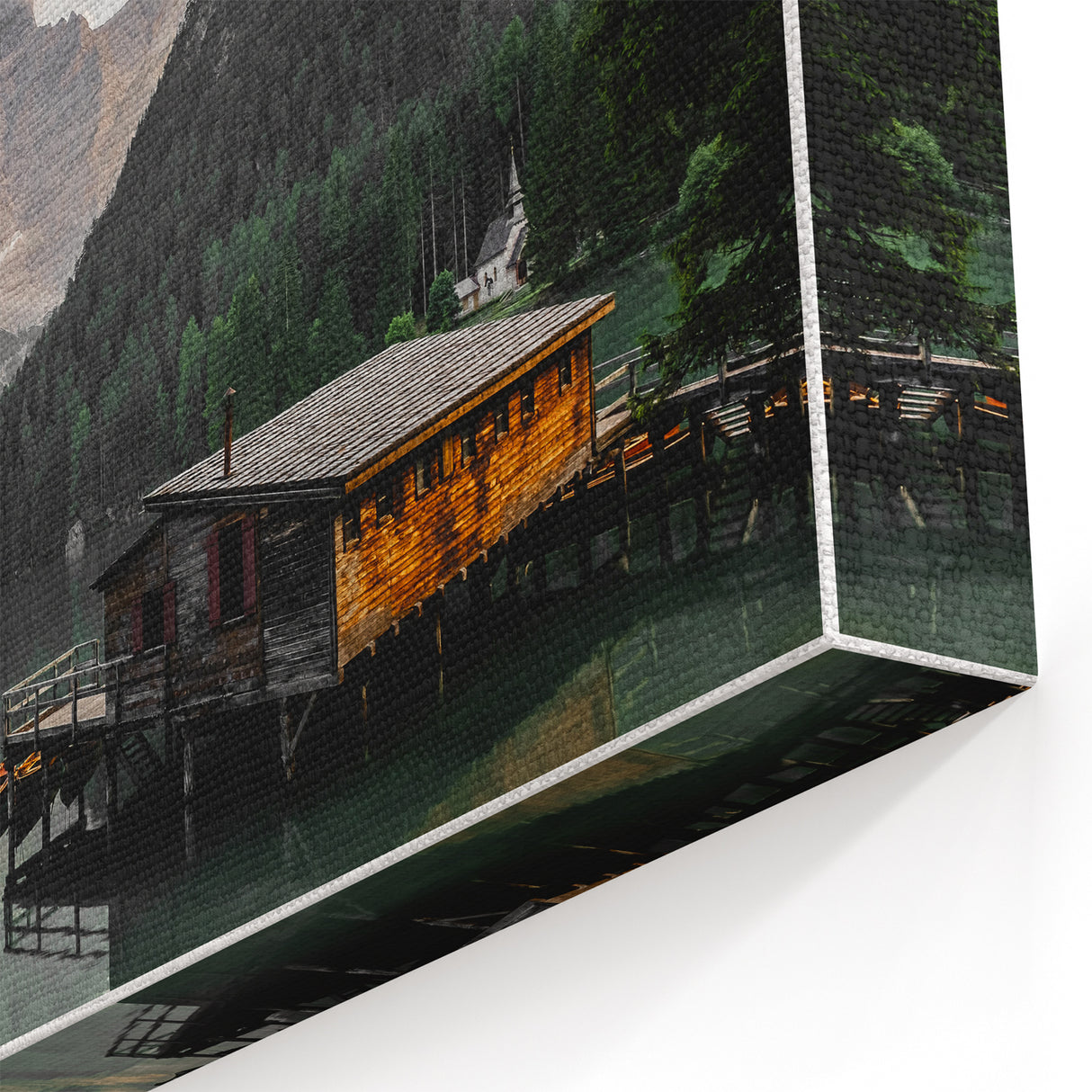 Rustic Mountain Cabin by Lake Wall Art | Farmhouse Decor | Nature Print