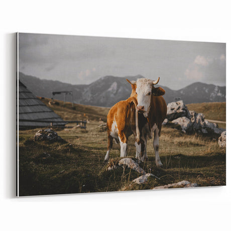 Rustic Farm Cows in Mountain Landscape - Vintage Wall Art - Farmhouse Decor