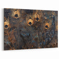 Glamorous Peacock Feather Wall Art – Luxury Black and Gold Decor