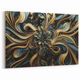 Glamorous Black, Gold, and Teal Floral Wall Art – Luxury Modern Decor